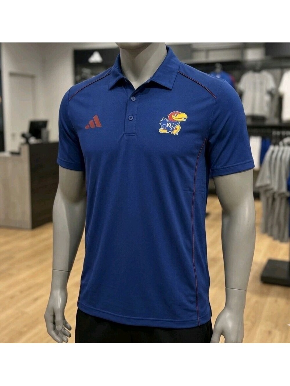 Adidas KU Jayhawks Team Issue Polo Shirt Large NCAA Mello Dotson Blue Aeroready